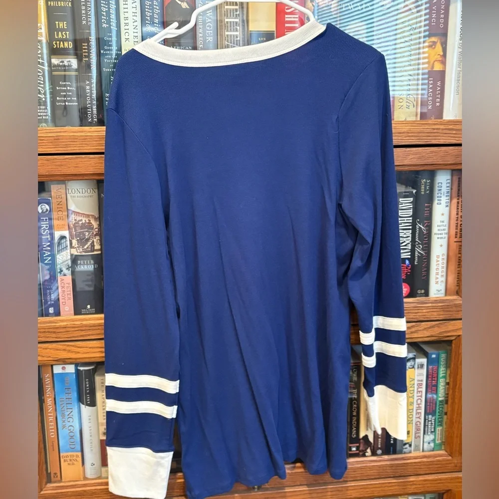 Torrid NWT Blue and White Ribbed Henley Varsity Long Sleeve Top - Picture 2 of 9